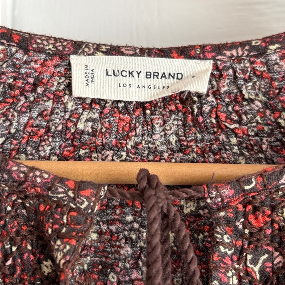 Lucky Brand Floral Printed Smocked Peasant Blouse Top - Picture 7 of 14